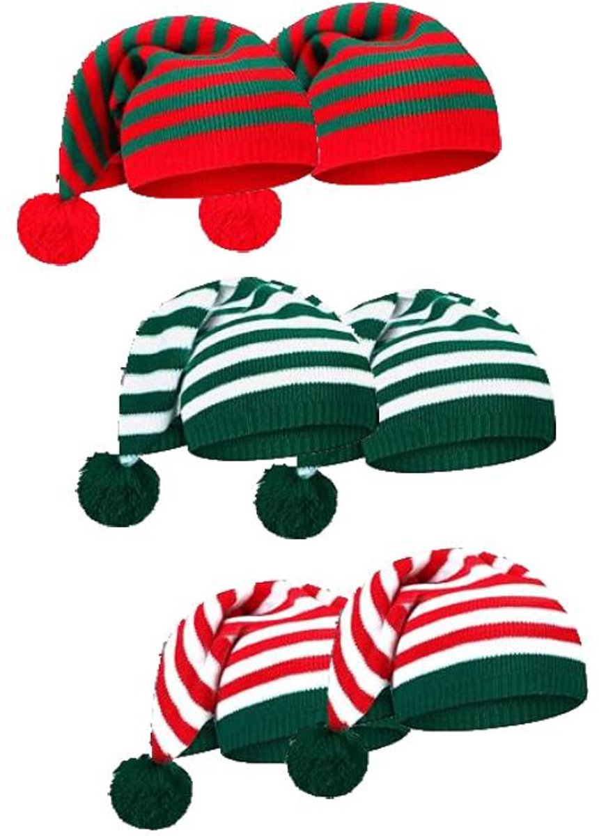 Assorted Santa Hats, 3 Styles, One Size – Pack of 6