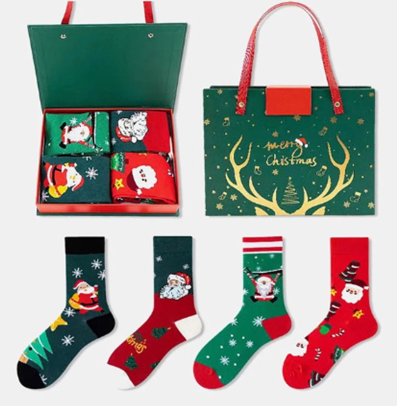Christmas Cotton House Socks Gift Set, Santa & Snowman – 4 Pairs