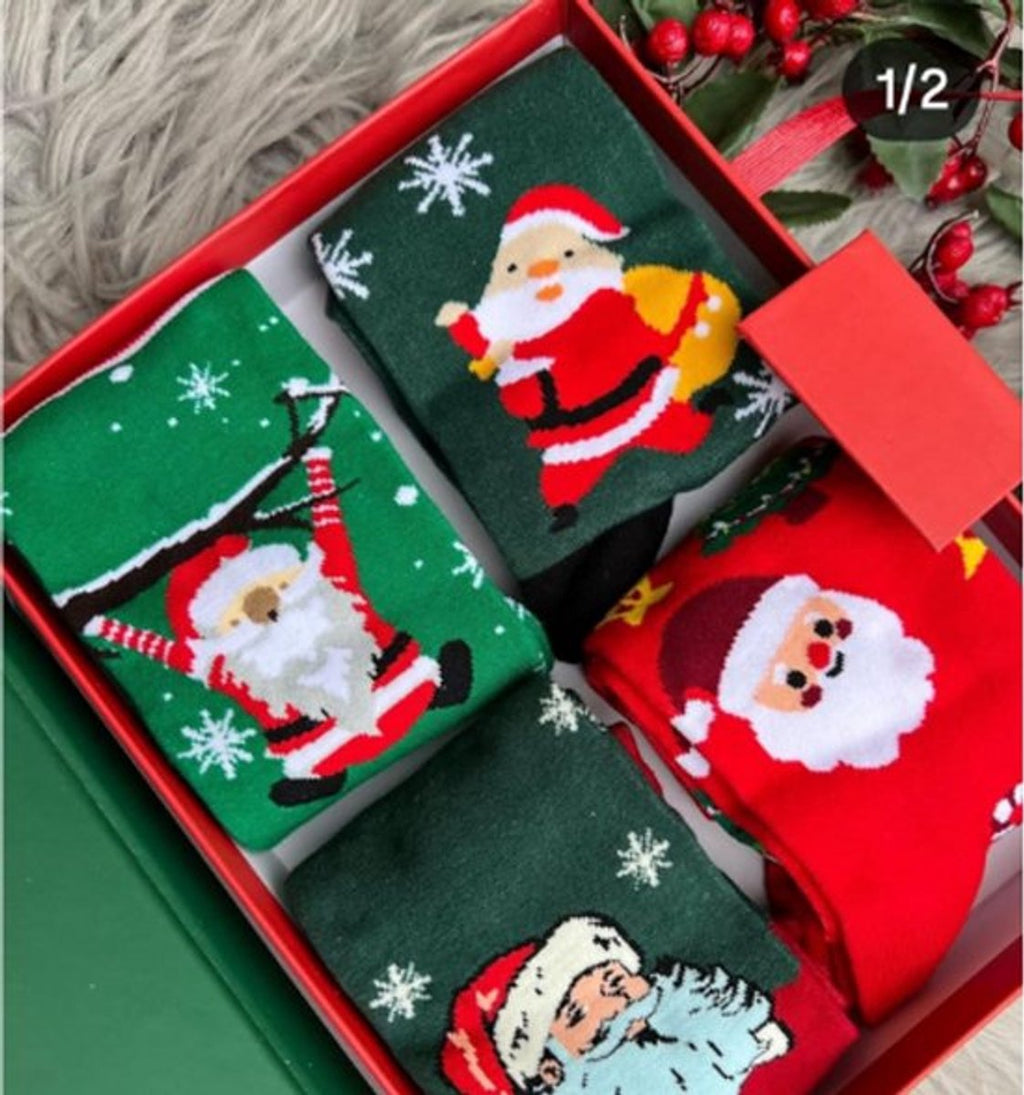 Christmas Cotton House Socks Gift Set, Santa & Snowman – 4 Pairs