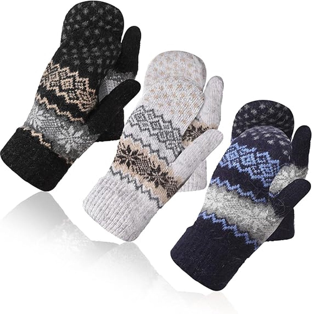 Knitted Winter Gloves, Unisex Style C – 3 Pairs