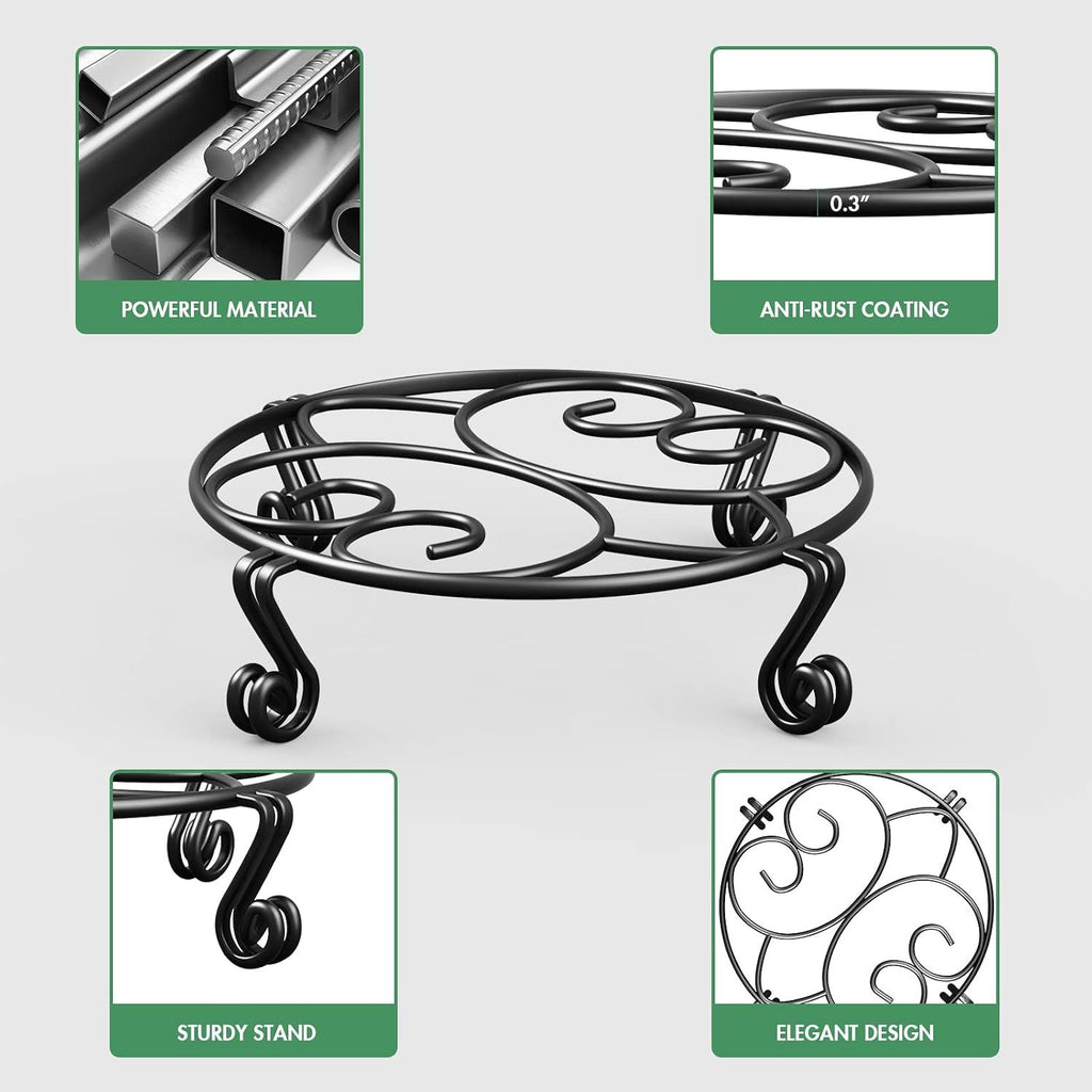 Round Metal Plant Stand, 30 x 8 cm Heavy-Duty Riser – Black