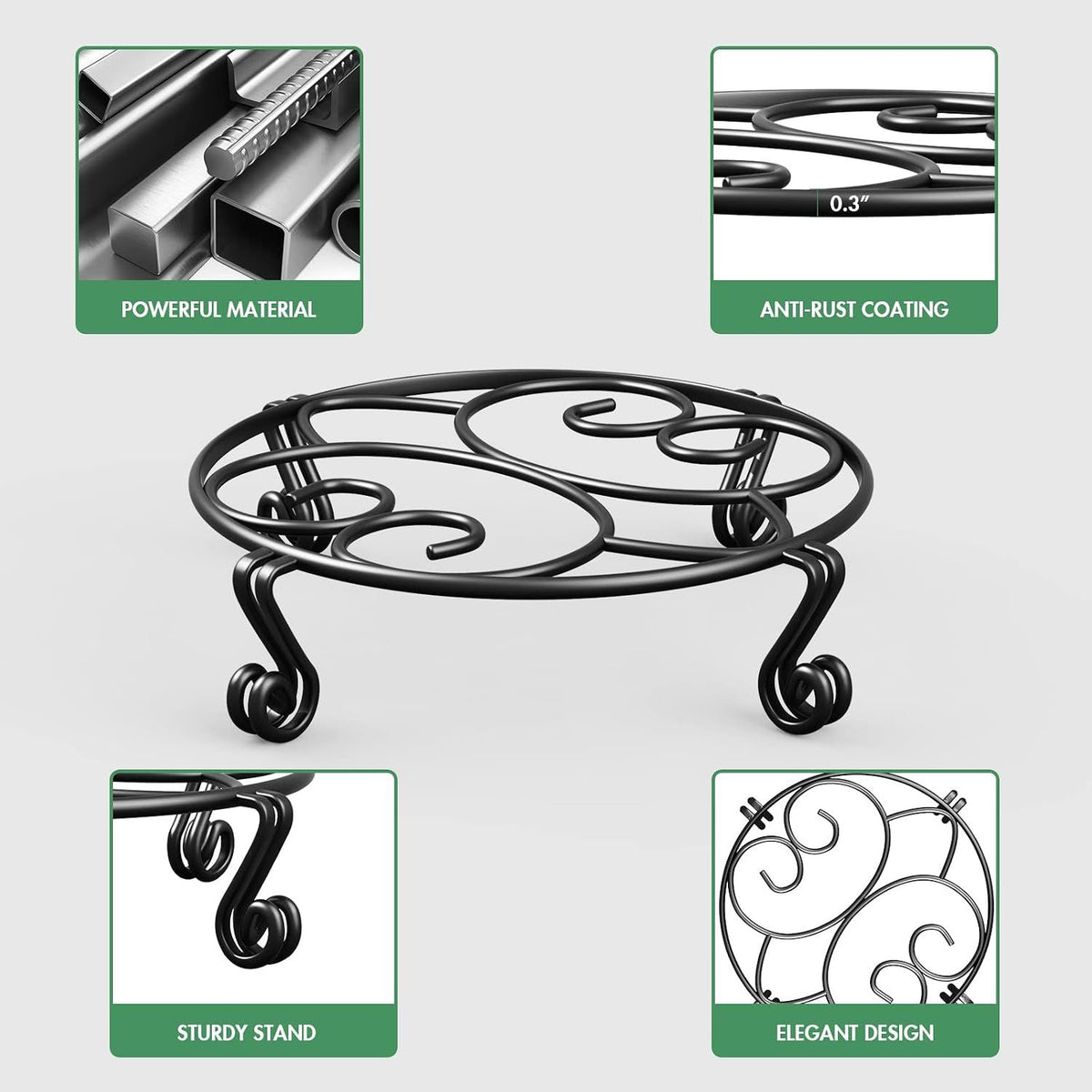 Round Metal Plant Stand, 30 x 8 cm Heavy-Duty Riser – Black