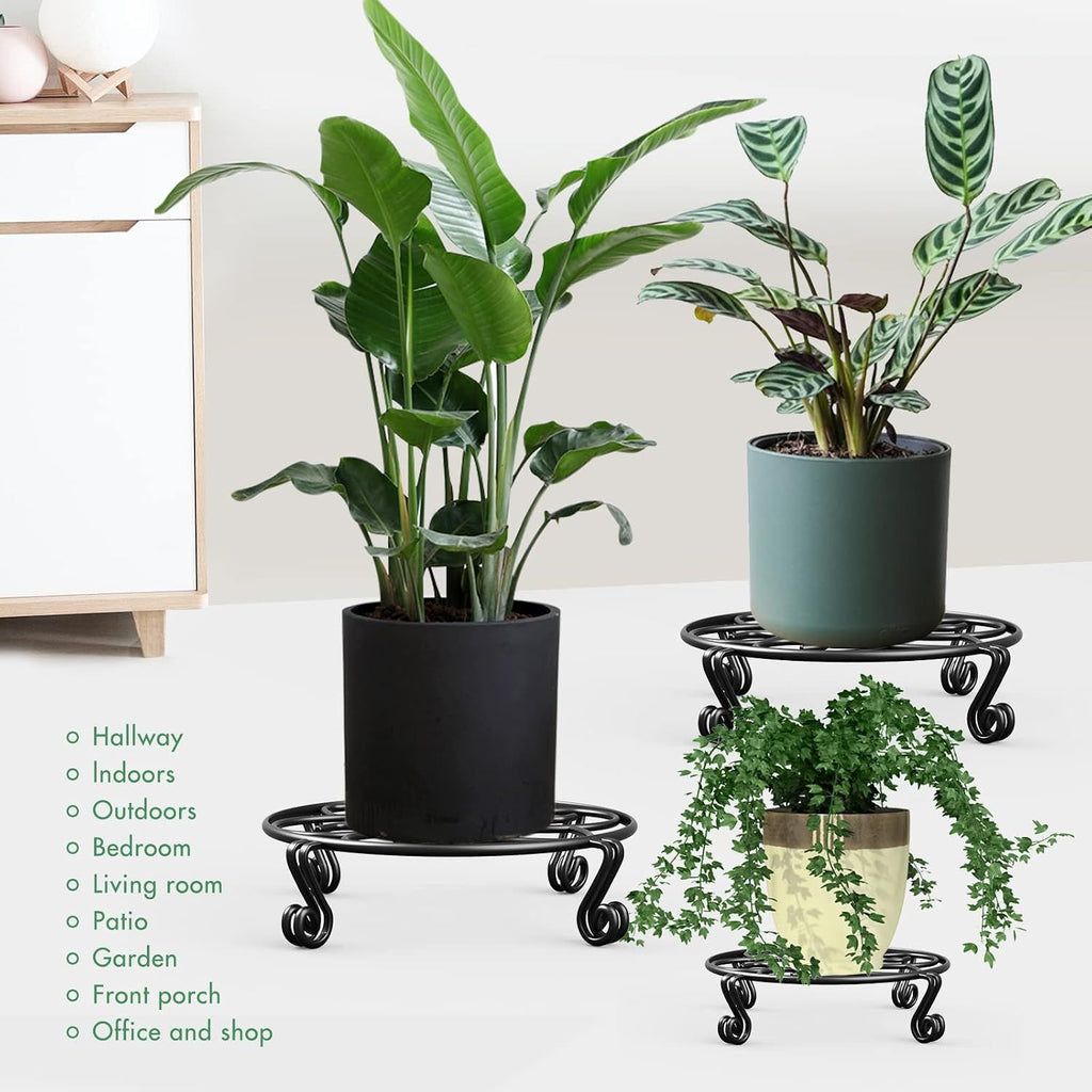 Round Metal Plant Stand, 30 x 8 cm Heavy-Duty Riser – Black