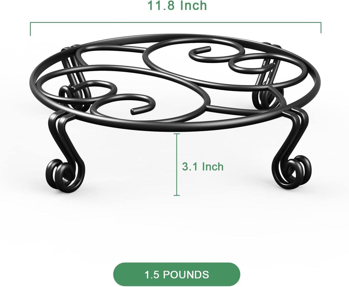Round Metal Plant Stand, 30 x 8 cm Heavy-Duty Riser – Black