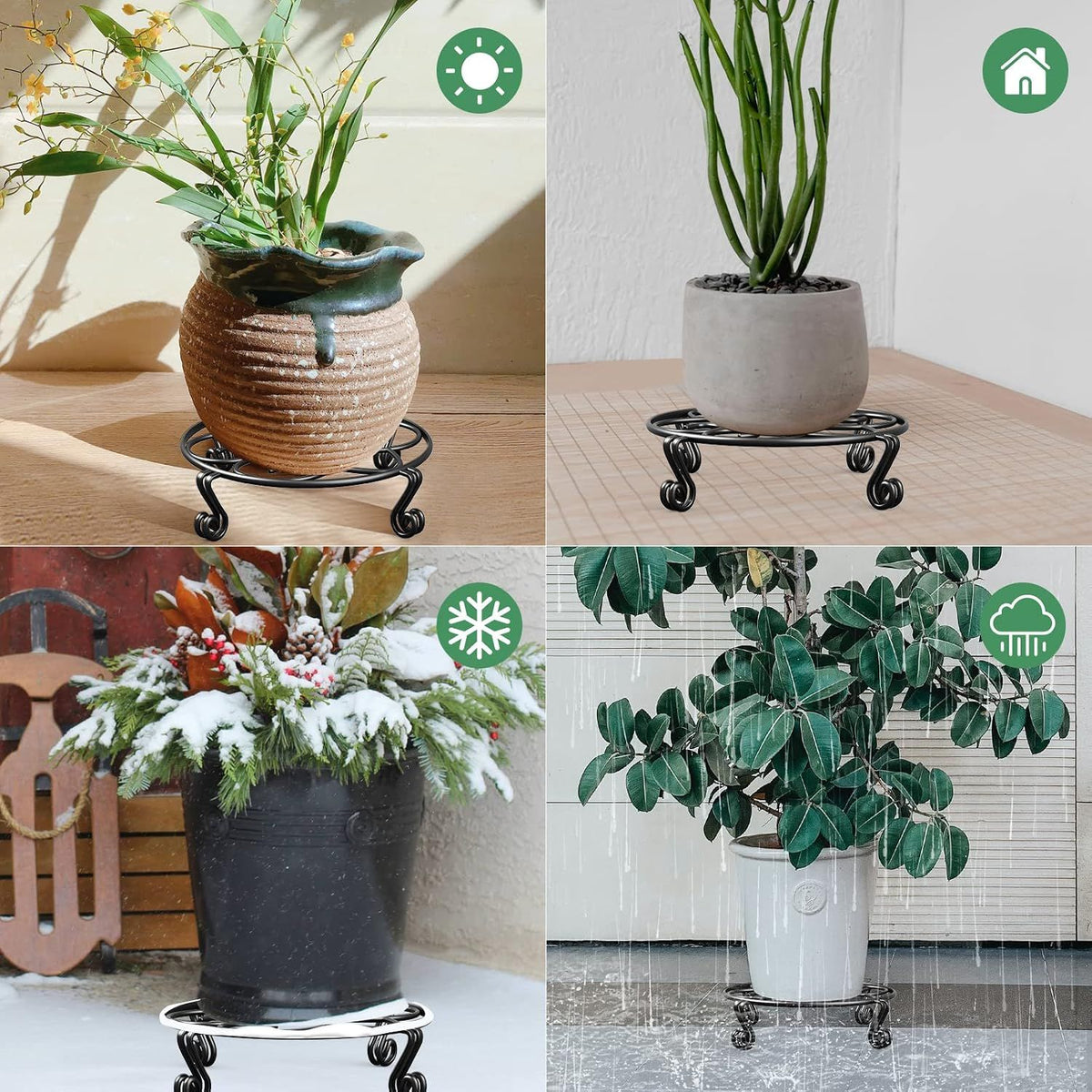 Round Metal Plant Stand, 30 x 8 cm Heavy-Duty Riser – Black