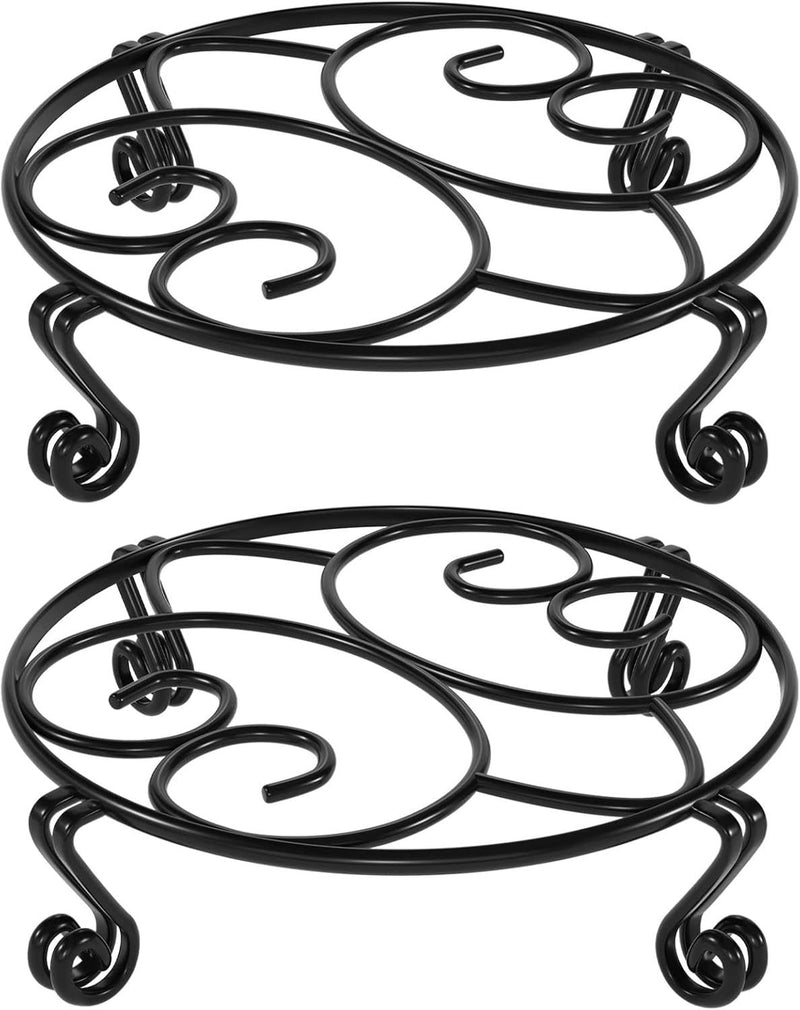 Round Metal Plant Stands, 30 cm Heavy-Duty Riser – Pack of 2, Black