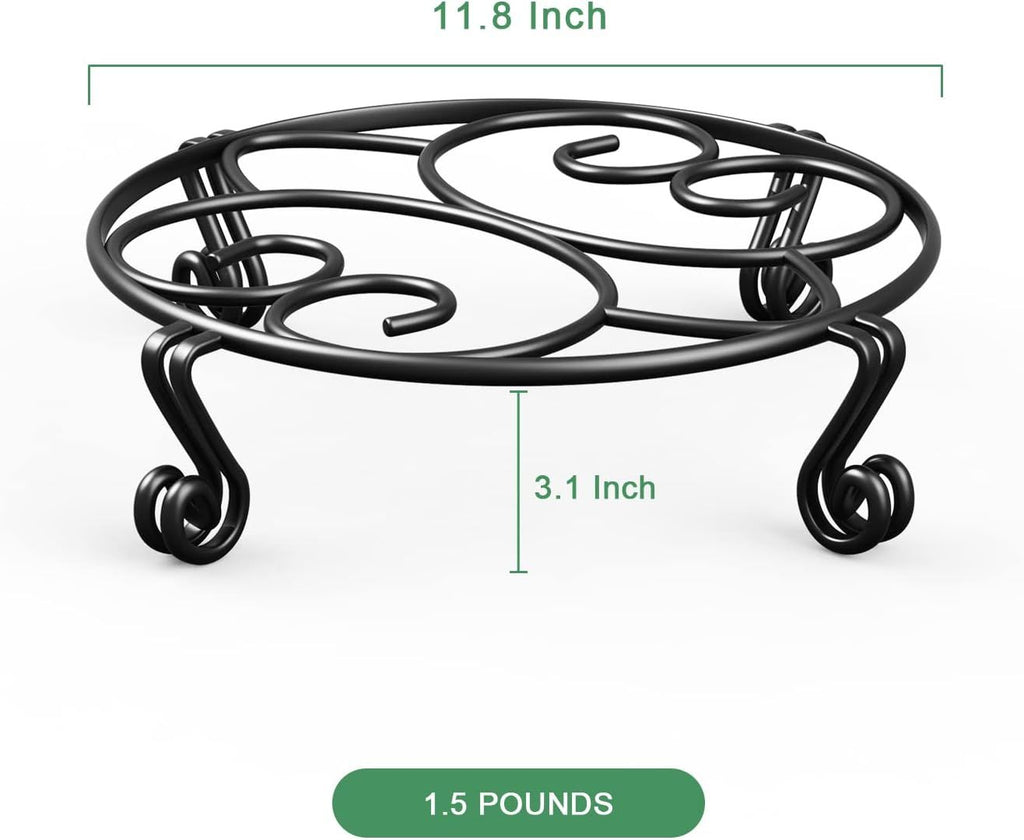 Round Metal Plant Stands, 30 cm Heavy-Duty Riser – Pack of 2, Black