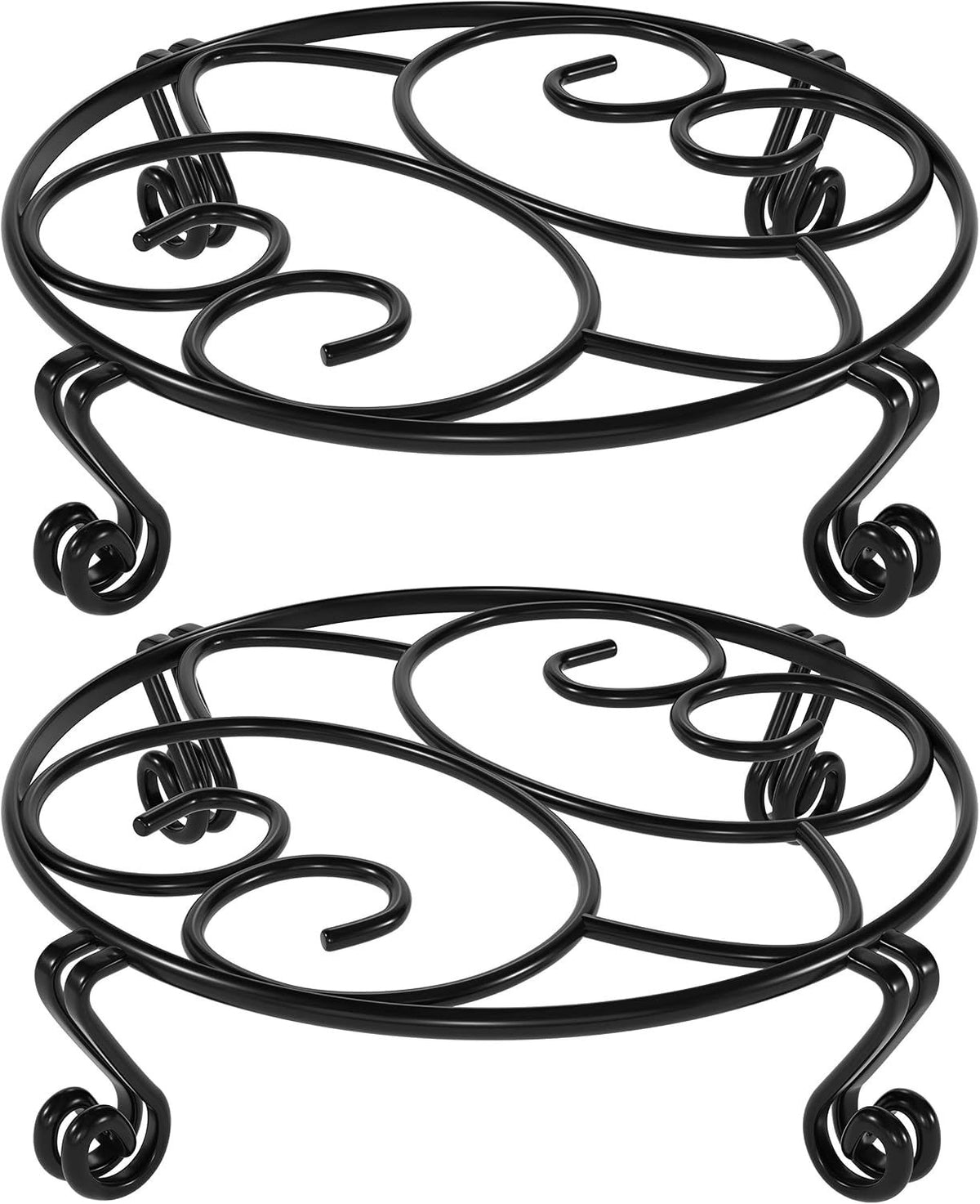 Round Metal Plant Stands, 30 cm Heavy-Duty Riser – Pack of 2, Black
