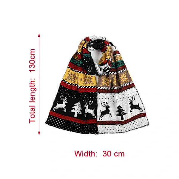 Christmas Fair Isle Moose Long Knit Scarf, Reversible – Black