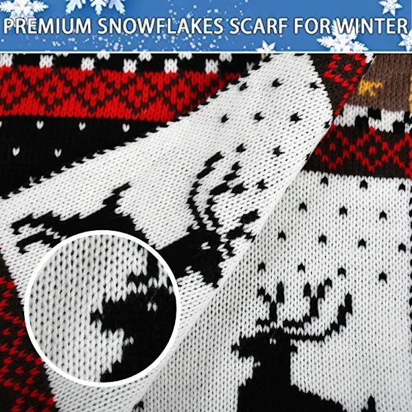 Christmas Fair Isle Moose Long Knit Scarf, Reversible – Black