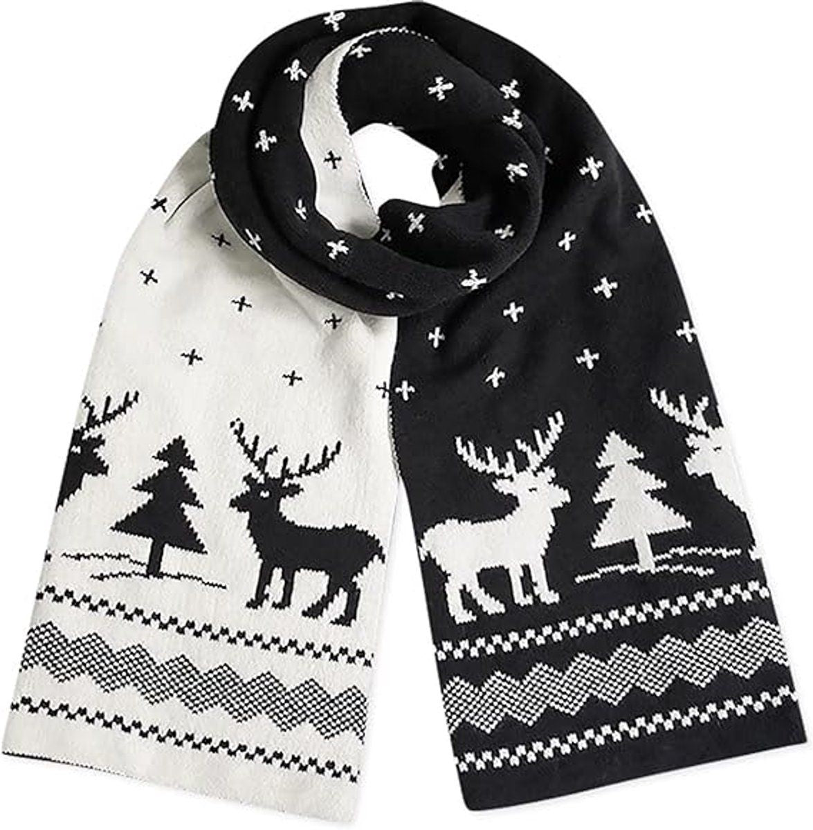 Christmas Moose Knit Scarf, Double-Sided – Black