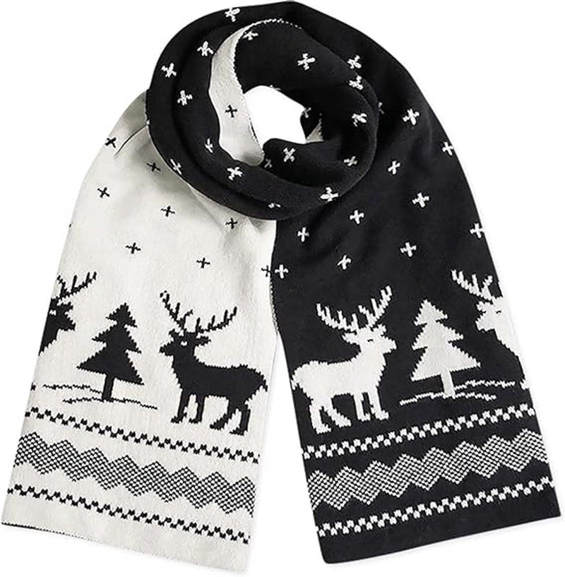 Christmas Moose Knit Scarf, Double-Sided – Black