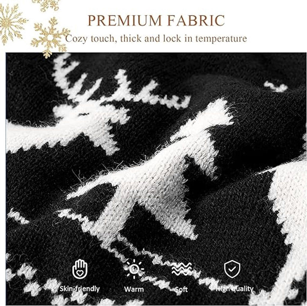 Christmas Moose Knit Scarf, Double-Sided – Black