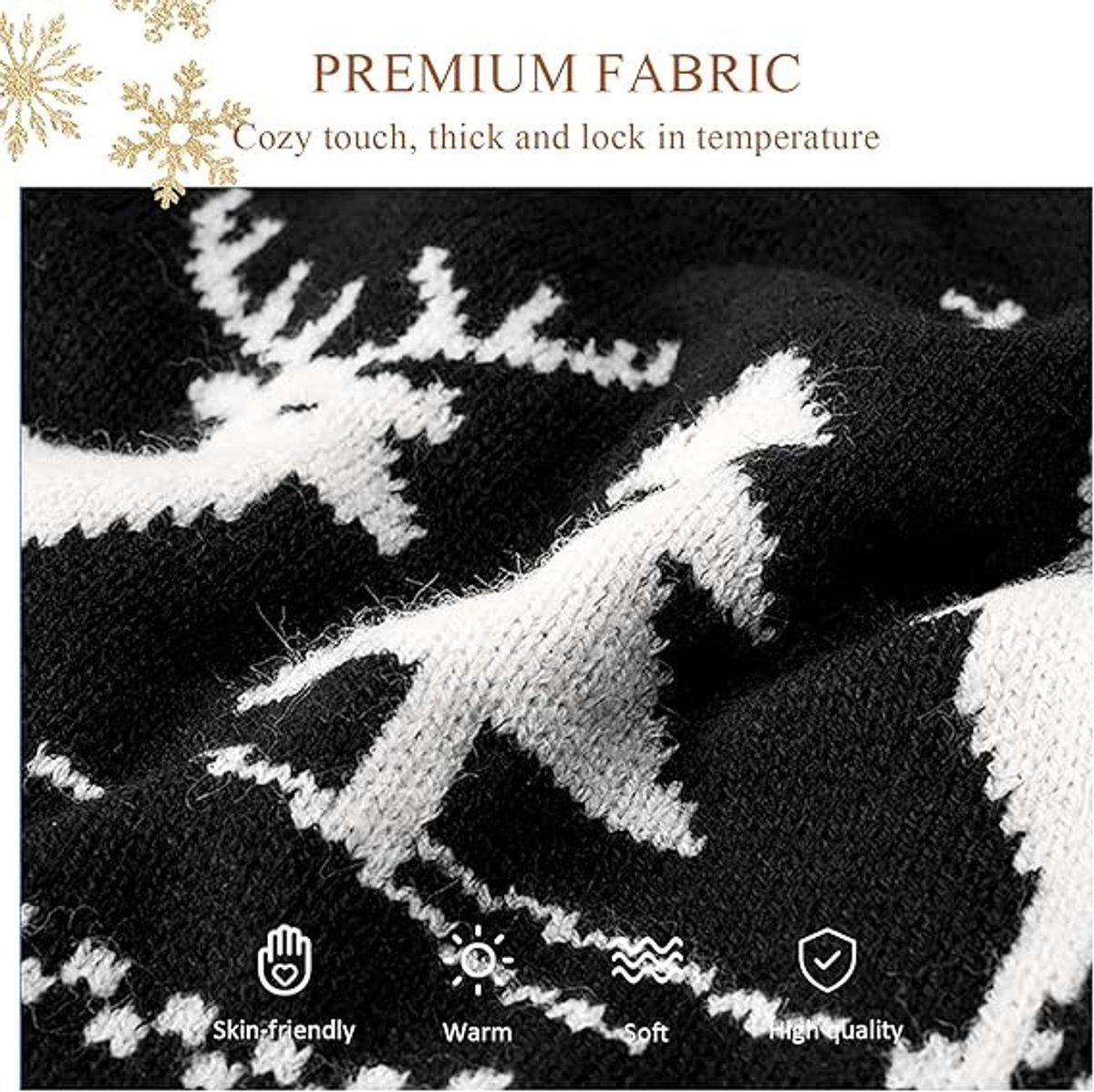 Christmas Moose Knit Scarf, Double-Sided – Black
