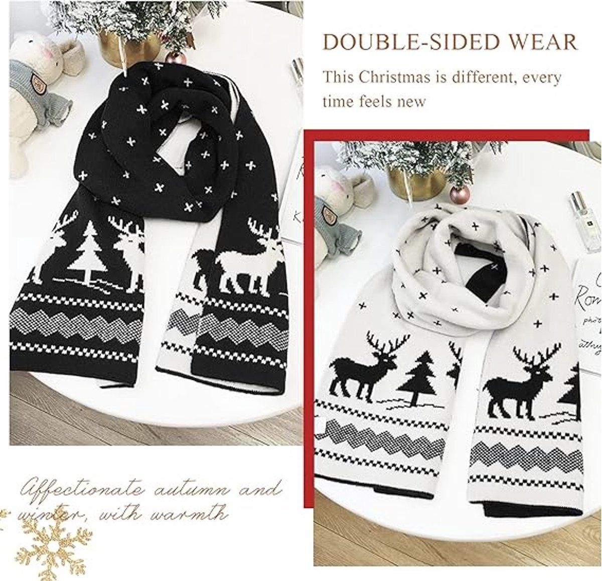 Christmas Moose Knit Scarf, Double-Sided – Black