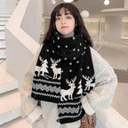 Christmas Moose Knit Scarf, Double-Sided – Black