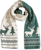 Christmas Moose Knit Scarf, Double-Sided – Green