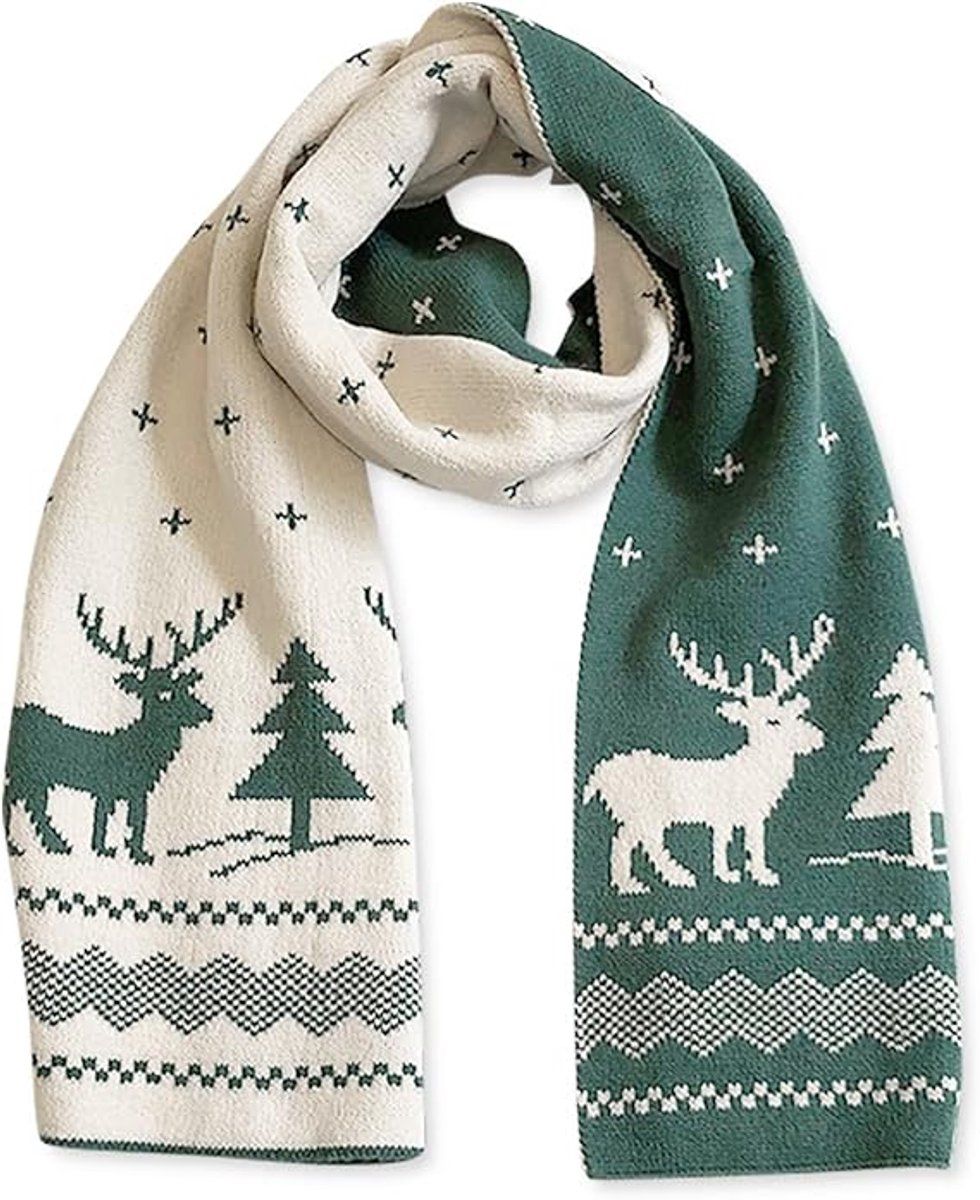 Christmas Moose Knit Scarf, Double-Sided – Green