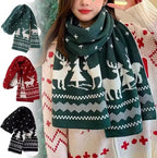 Christmas Moose Knit Scarf, Double-Sided – Green
