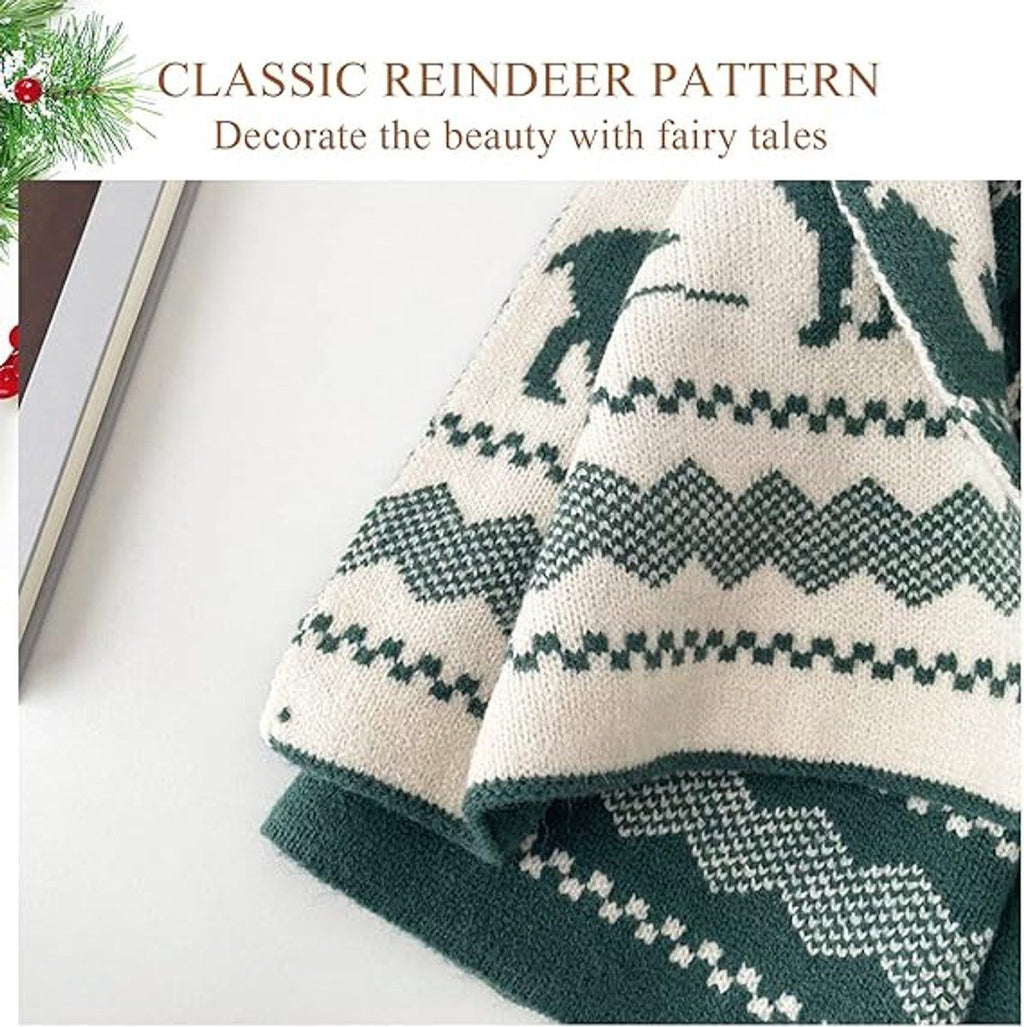 Christmas Moose Knit Scarf, Double-Sided – Green