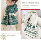 Christmas Moose Knit Scarf, Double-Sided – Green