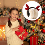 Deer Antler Christmas Earmuffs, Foldable Plush – Pack of 2, Red & Beige