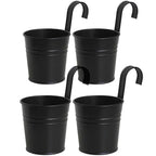 Metal Railing Bucket Planters with Detachable Hooks – 4 Pack, Black, 10 cm