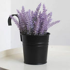 Metal Railing Bucket Planters with Detachable Hooks – 4 Pack, Black, 10 cm