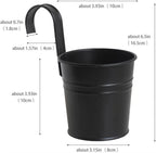 Metal Railing Bucket Planters with Detachable Hooks – 4 Pack, Black, 10 cm