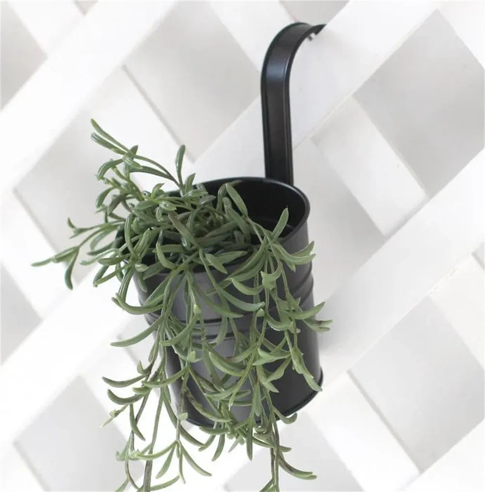 Metal Railing Bucket Planters with Detachable Hooks – 4 Pack, Black, 10 cm