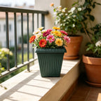 Square Root-Control Plastic Planter, 20 cm Ceramic Look – Green