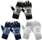 Snowflake Touch Screen Knit Gloves, Black, Light Grey & Navy – 3 Pairs