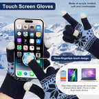 Snowflake Touch Screen Knit Gloves, Black, Light Grey & Navy – 3 Pairs