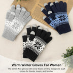 Snowflake Touch Screen Knit Gloves, Black, Light Grey & Navy – 3 Pairs