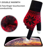 Snowflake Touch Screen Knit Gloves, Black, White & Red – 3 Pairs