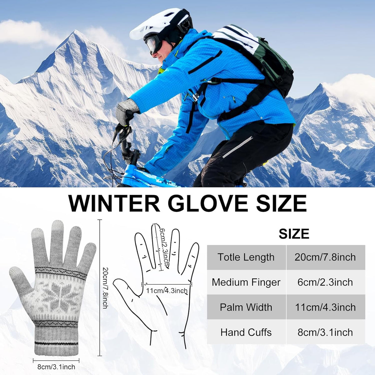 Snowflake Touch Screen Knit Gloves, Grey, Navy & Black – 3 Pairs