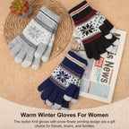 Snowflake Touch Screen Knit Gloves, Grey, Navy & Black – 3 Pairs