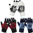 Snowflake Touch Screen Knit Gloves, White, Blue & Red – 3 Pairs