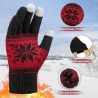 Snowflake Touch Screen Knit Gloves, White, Blue & Red – 3 Pairs
