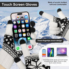 Snowflake Touch Screen Knit Gloves, White, Blue & Red – 3 Pairs