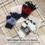 Snowflake Touch Screen Knit Gloves, White, Blue & Red – 3 Pairs