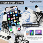 Snowflake Touch Screen Knit Gloves, White, Red & Black – 3 Pairs