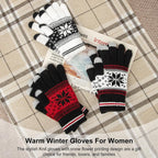 Snowflake Touch Screen Knit Gloves, White, Red & Black – 3 Pairs