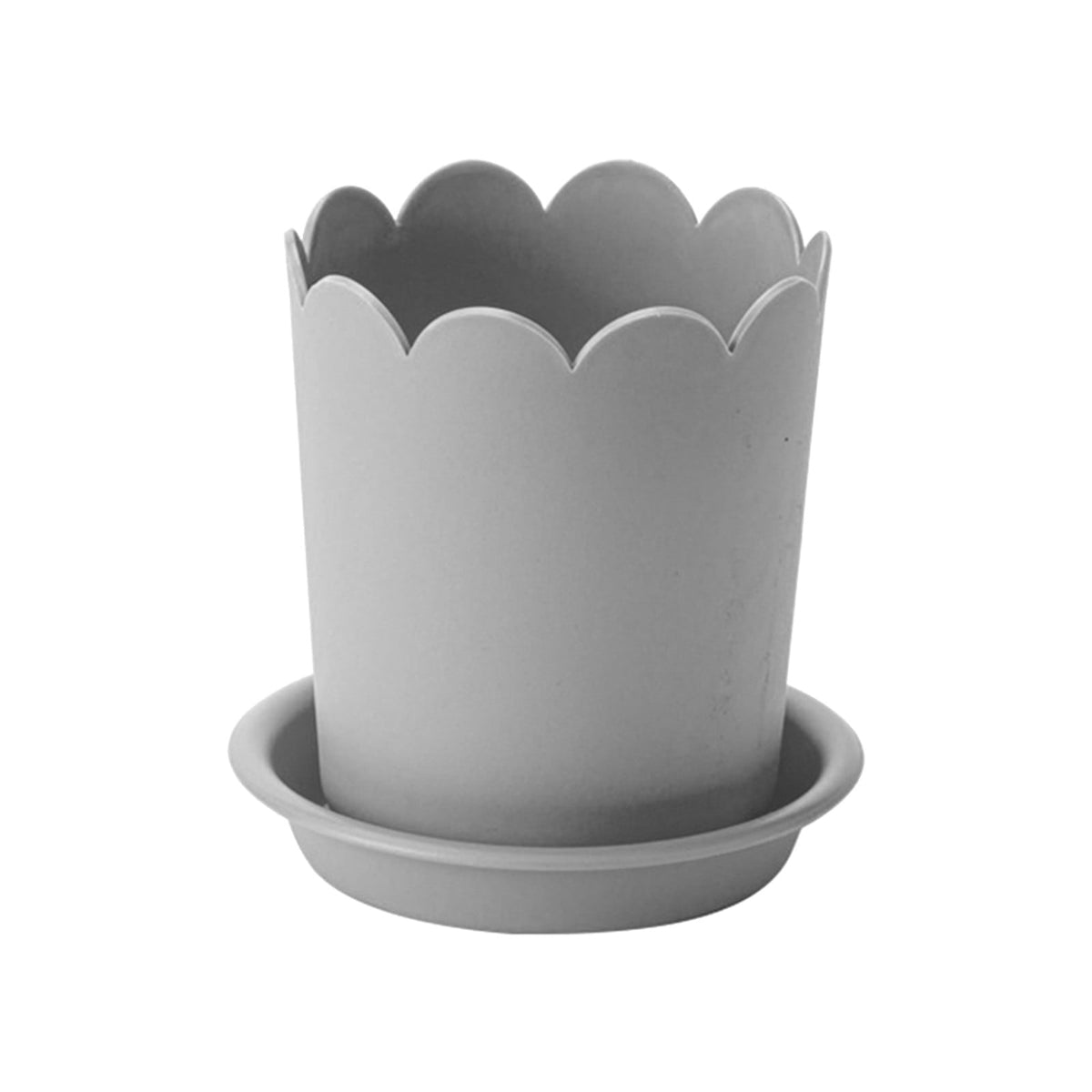 Modern Plastic Plant Pot with Saucer, 10.5 cm – Grey