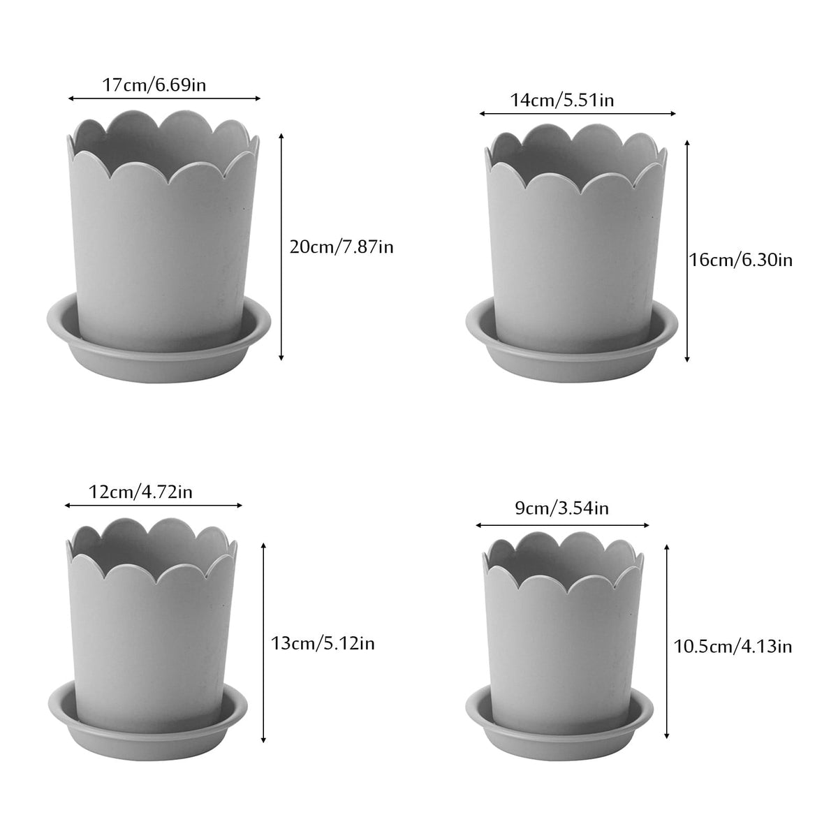 Modern Plastic Plant Pot with Saucer, 10.5 cm – Grey