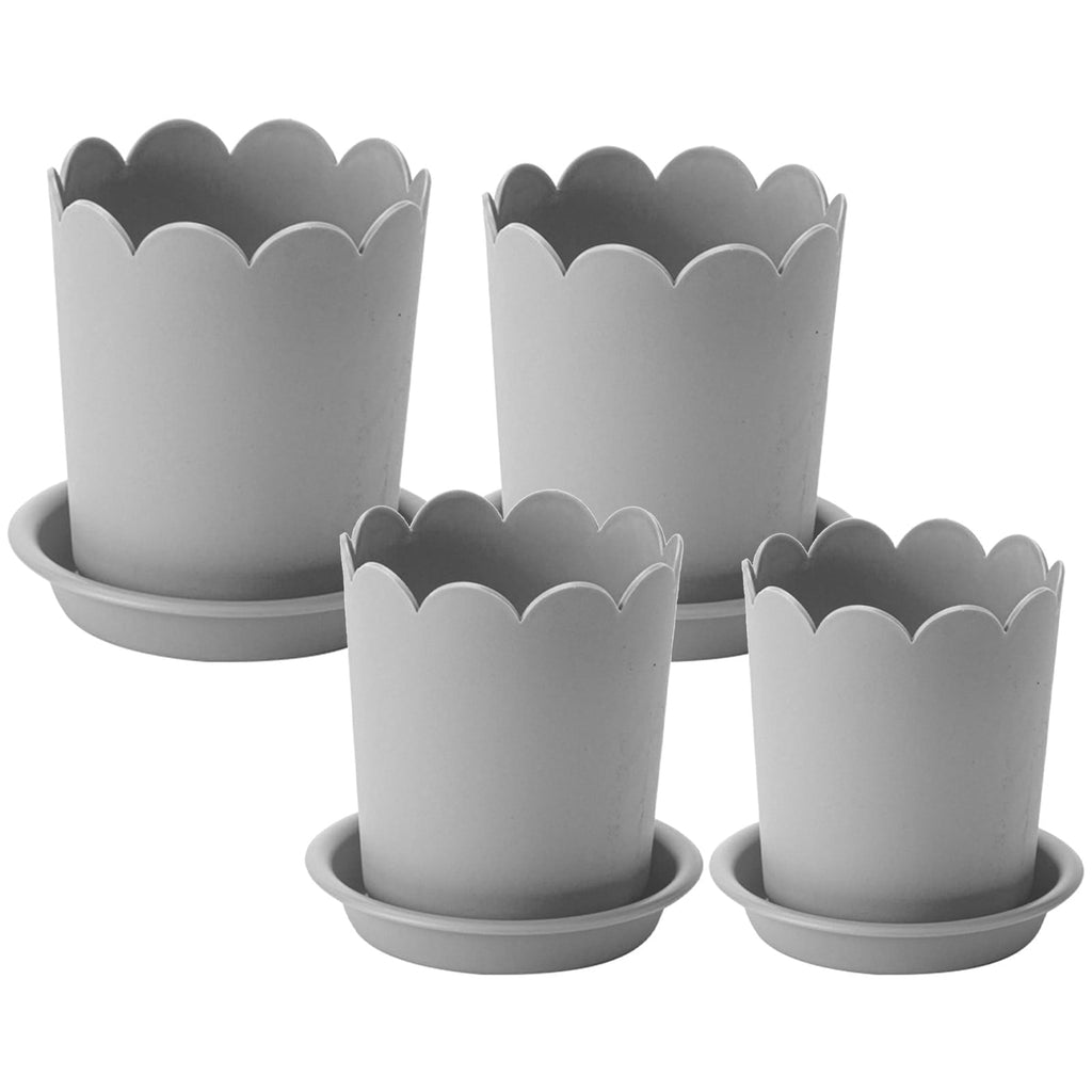 Modern Plastic Plant Pot with Saucer, 10.5 cm – Grey