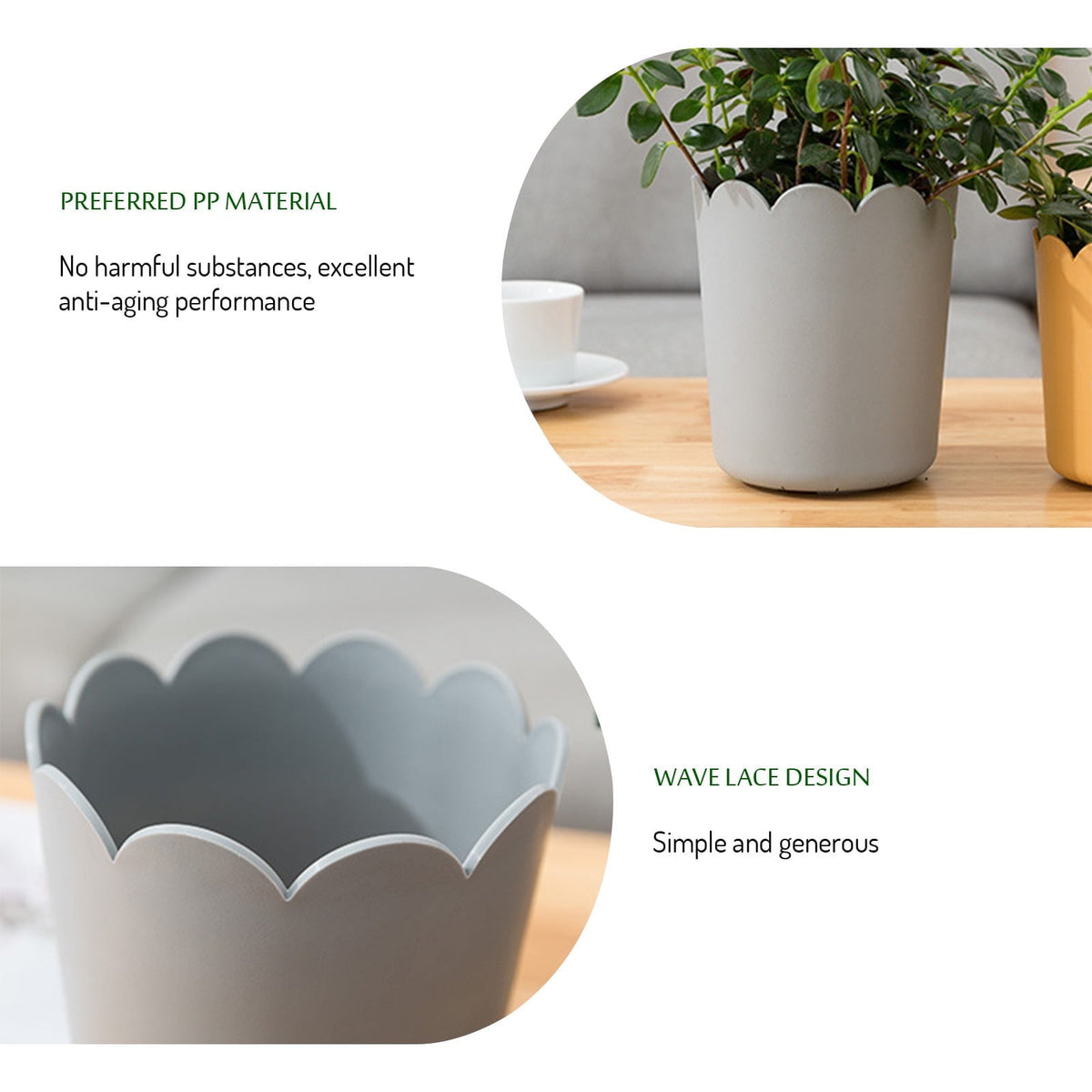 Modern Plastic Plant Pot with Saucer, 10.5 cm – Grey