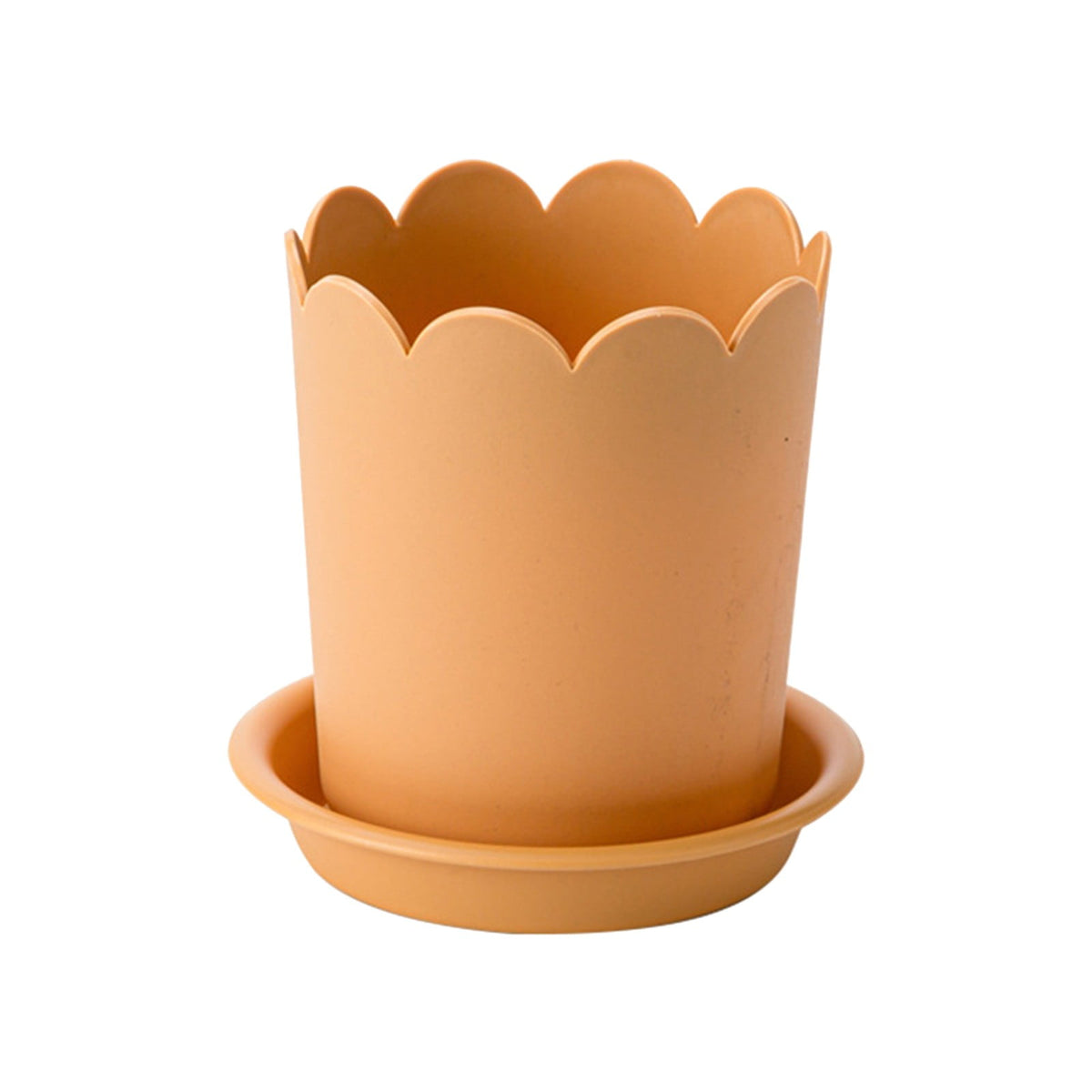 Modern Plastic Plant Pot with Saucer, 10.5 cm – Orange