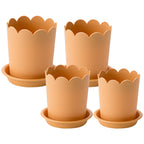 Modern Plastic Plant Pot with Saucer, 10.5 cm – Orange