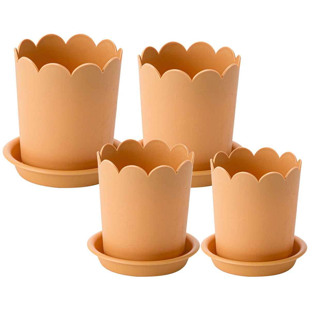 Modern Plastic Plant Pot with Saucer, 10.5 cm – Orange